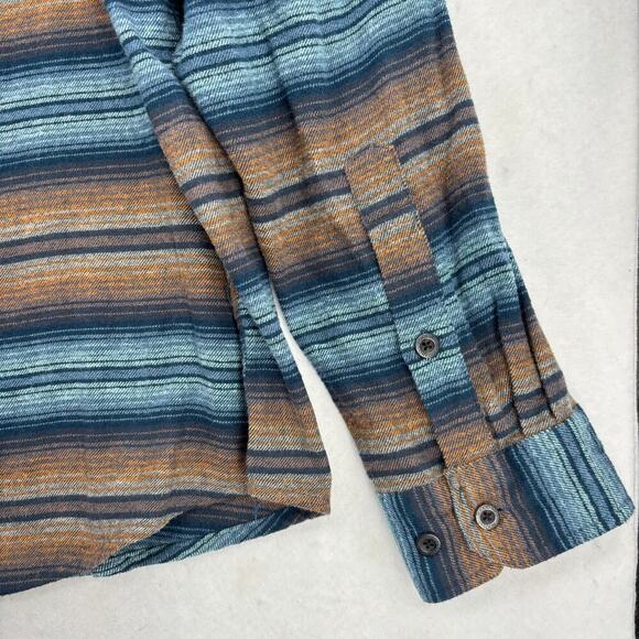 Woolly Flannel Shirt Mens 2XL Blue Orange Stripe Button Down Washable Wool Blend - Picture 6 of 12